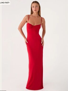PEPPERMAYO Vamonos Red Slim-Fit Maxi Dress with Spaghetti Straps